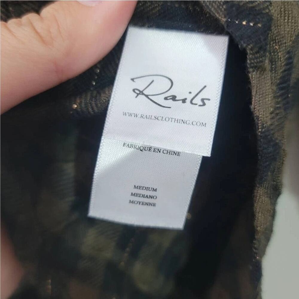 Rails Button Up Shirt Blouse Size Medium Olive Black‎ Gold Metallic Plaid - Picture 4 of 6